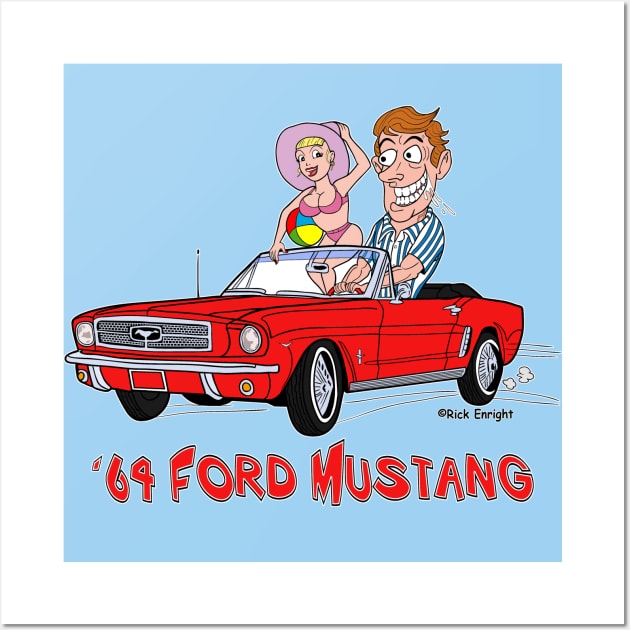 1964 Red Ford Mustang Cartoon Wall Art by AceToons